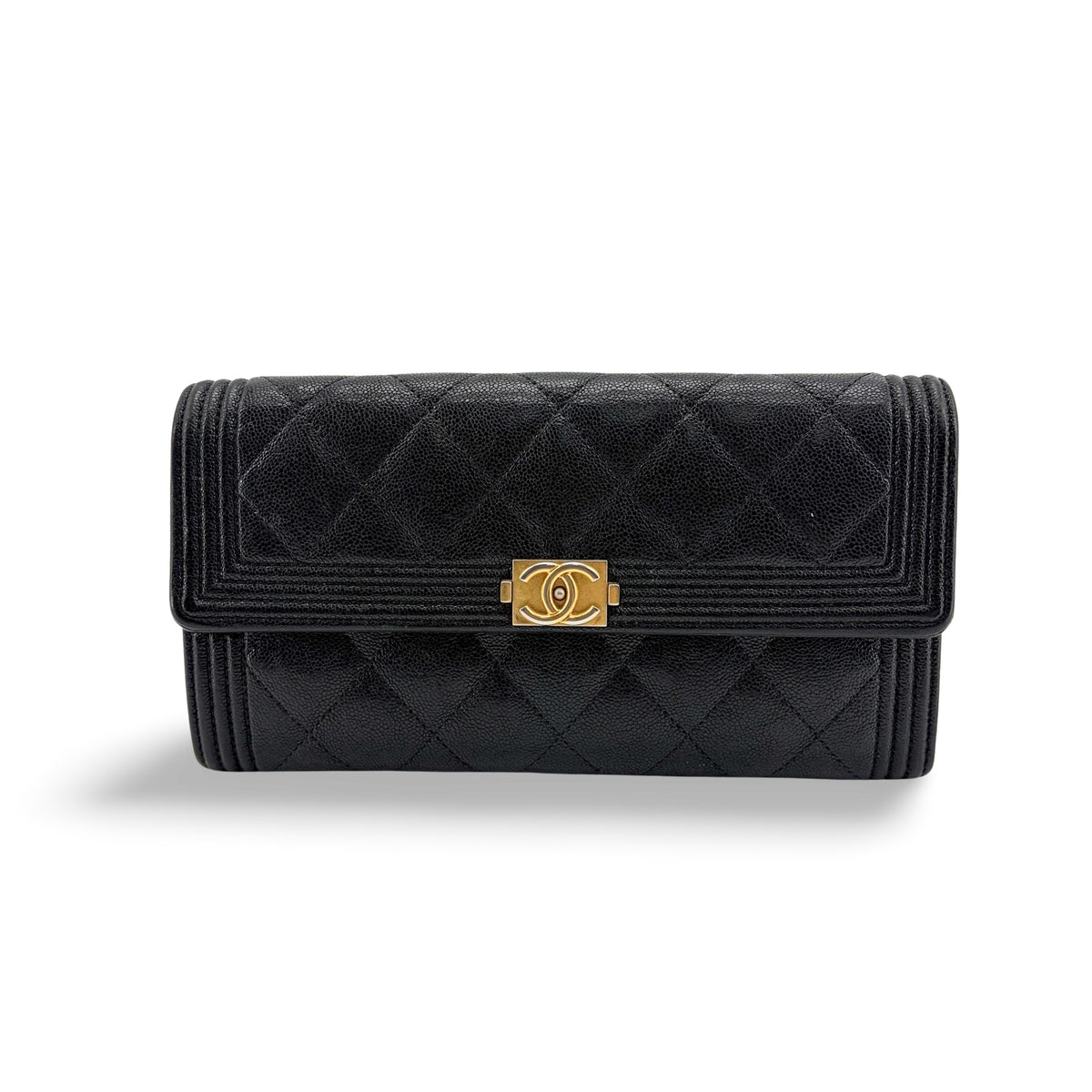 Chanel Boy Flap Quilted Caviar Long