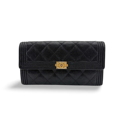 Chanel Boy Flap Quilted Caviar Long