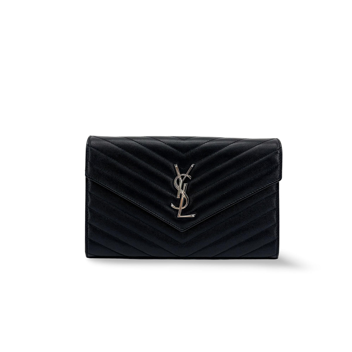 Saint Laurent Classic Monogram Wallet on Chain Matelasse Chevron Leather Small