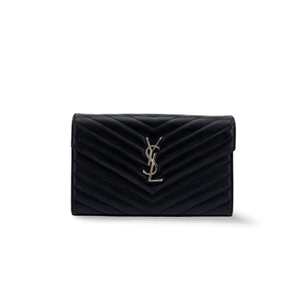 Saint Laurent Classic Monogram Wallet on Chain Matelasse Chevron Leather Small