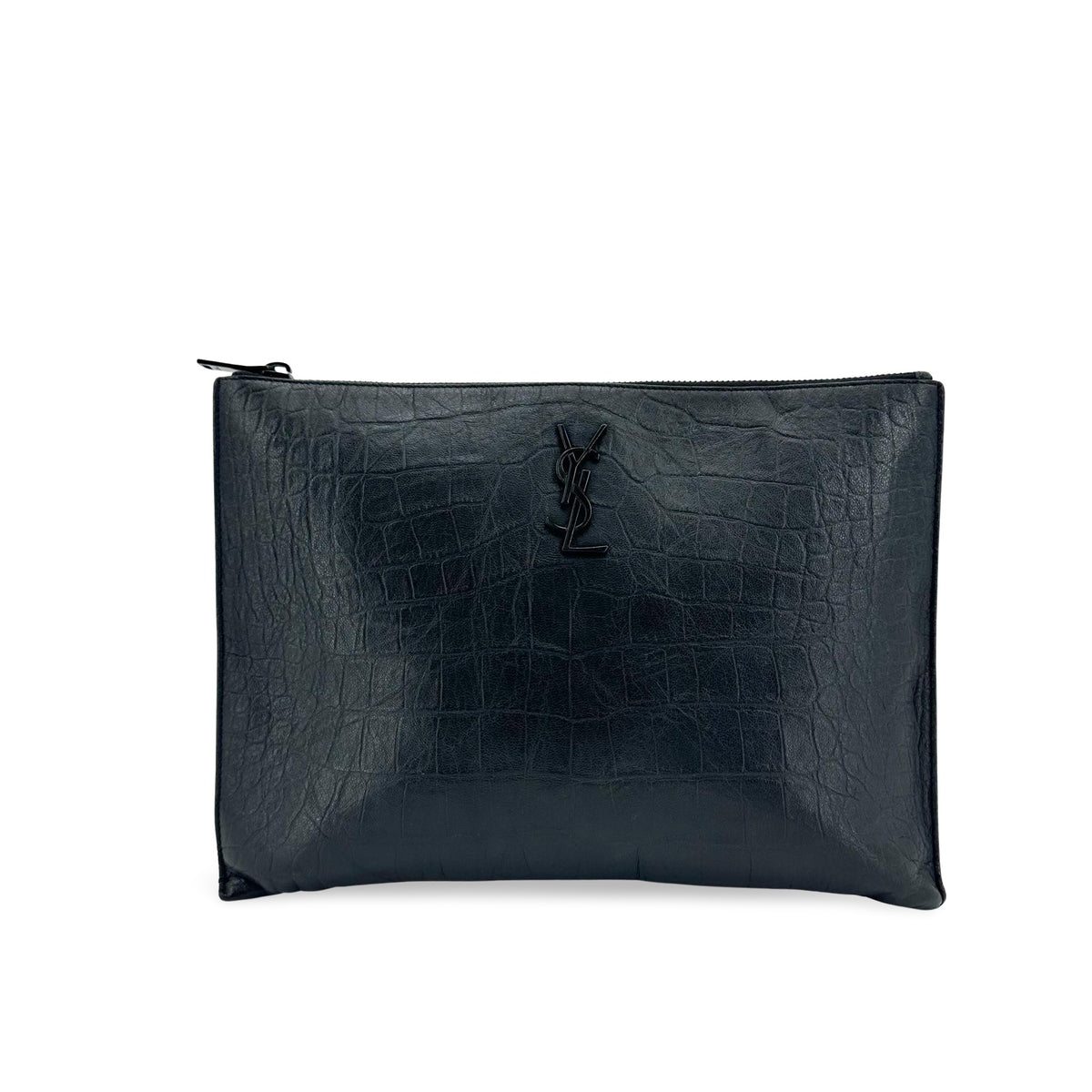 Saint Laurent Classic Monogram Zip Crocodile Embossed Leather Medium