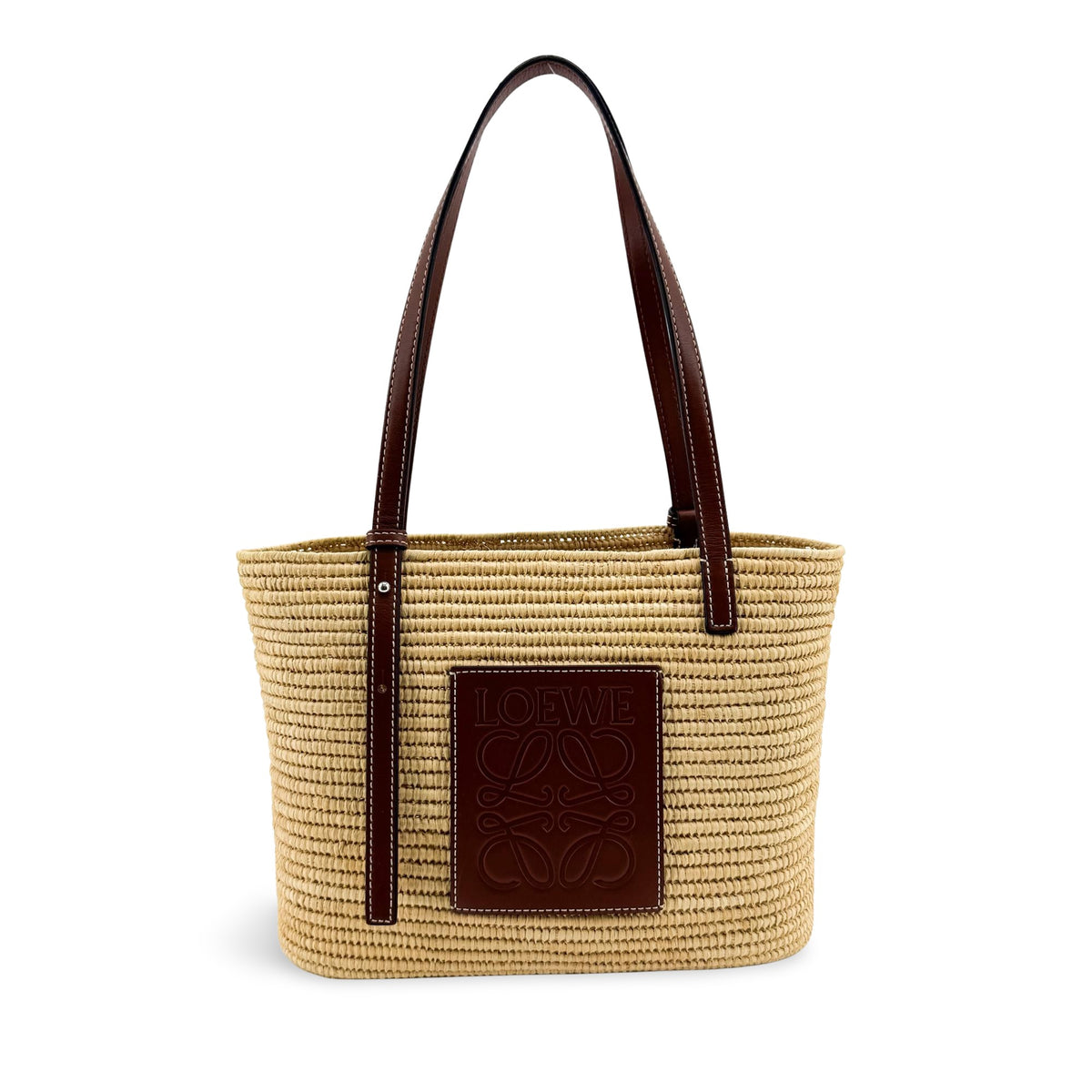 Loewe Square Basket Woven Raffia and Leather Mini