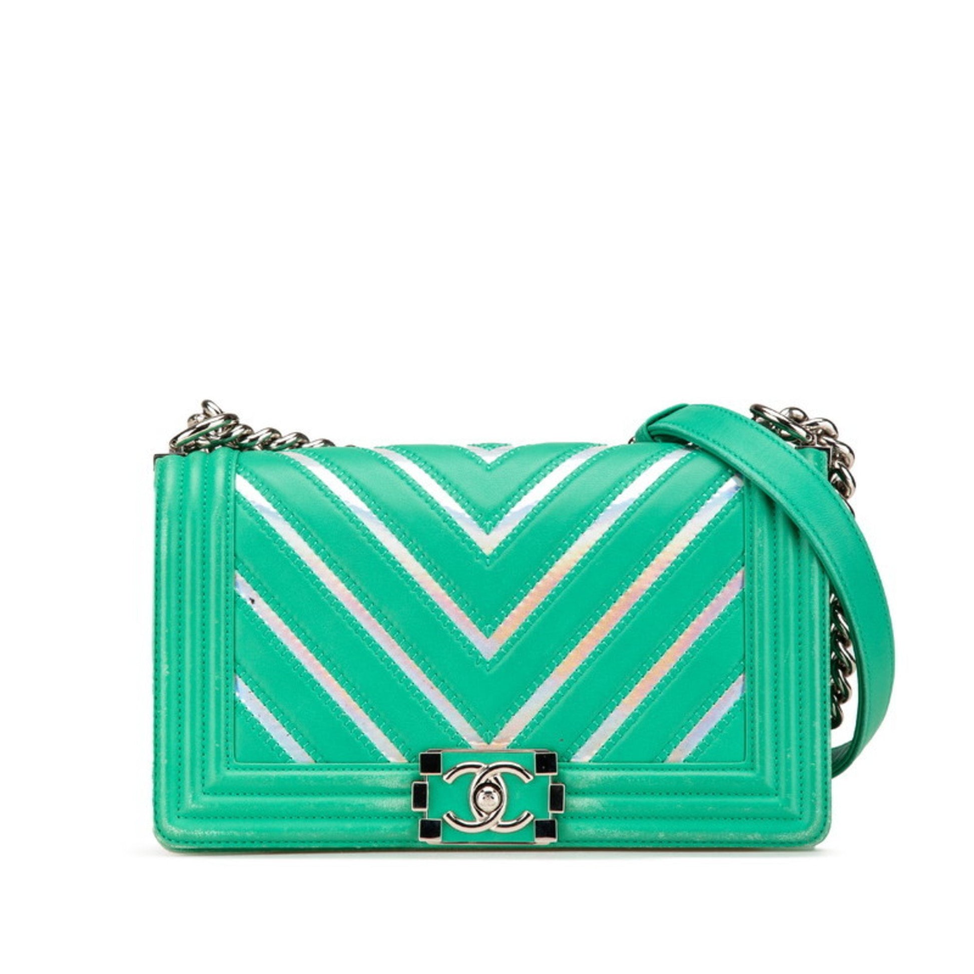 Chanel Boy Flap Bag Chevron Lambskin with Holographic PVC Old Medium