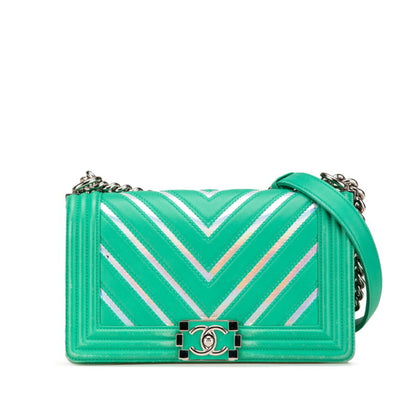 Chanel Boy Flap Bag Chevron Lambskin with Holographic PVC Old Medium