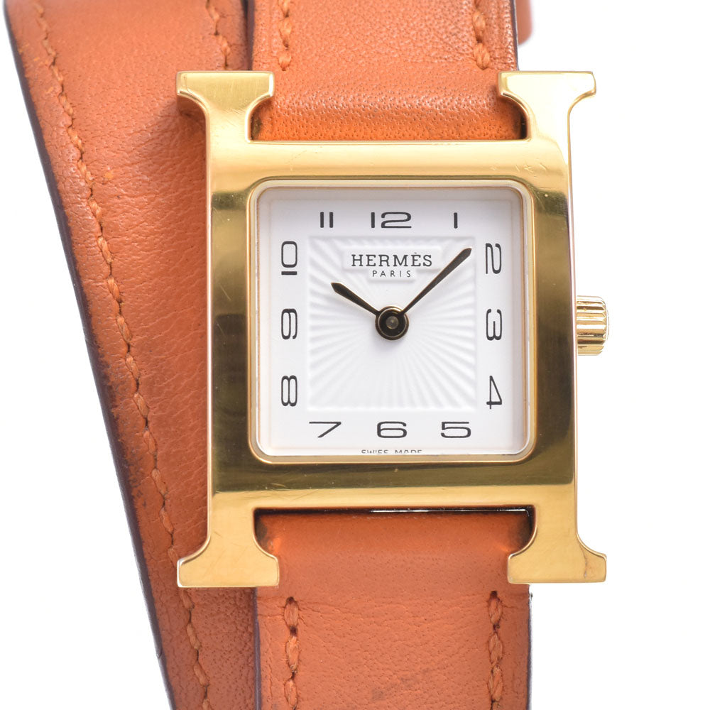 Hermes Heure H Quartz Plated Metal and Leather 21