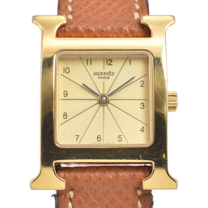 Hermes Heure H Quartz Plated Metal and Leather 21