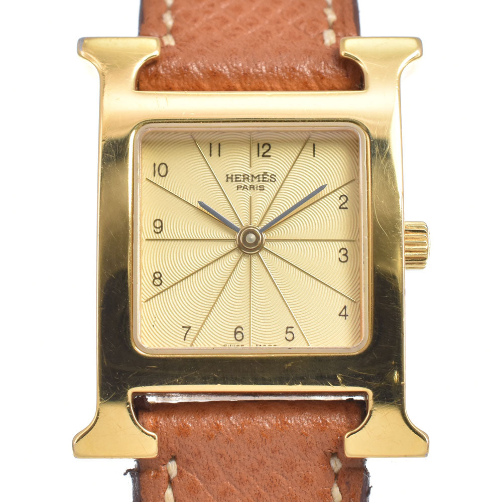 Hermes Heure H Quartz Plated Metal and Leather 21