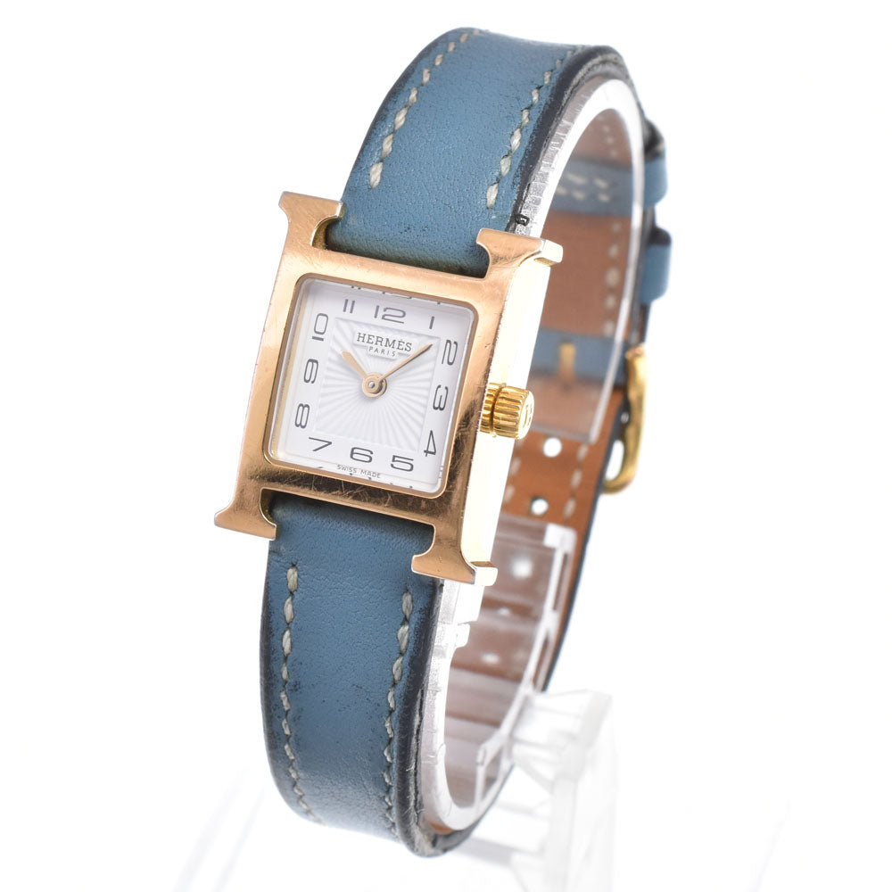Hermes Heure H Quartz Plated Metal and Leather 17