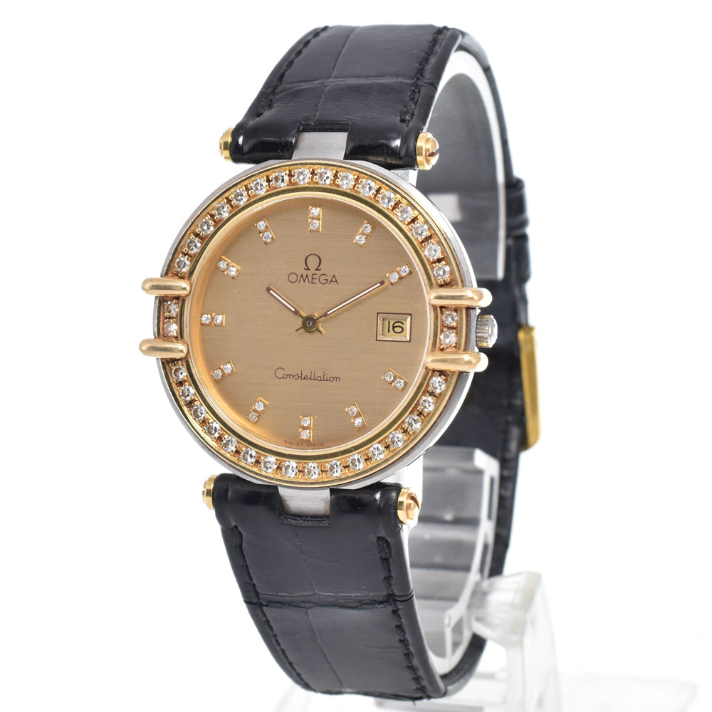 Omega Constellation Quartz Stainless Steel and Yellow Gold with Diamond Bezel and Markers and Mother of Pearl 25