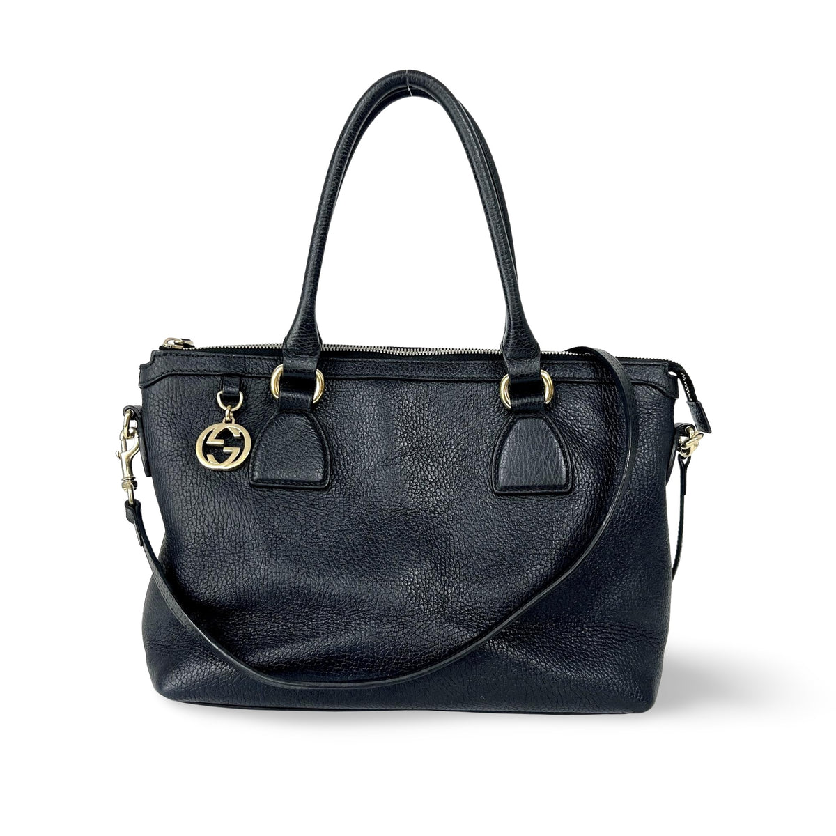 Gucci GG Charm Convertible Dome Satchel Leather Medium