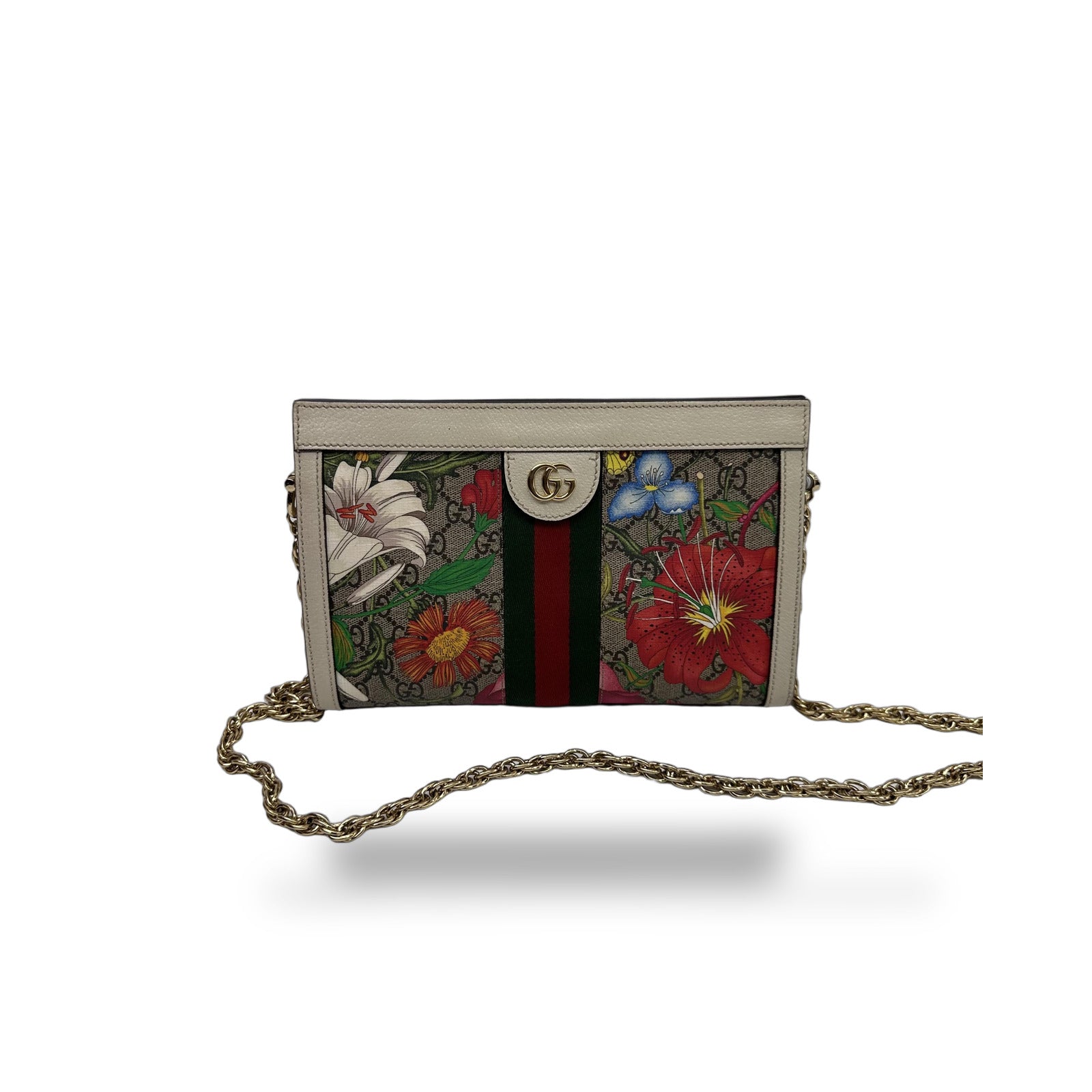 Gucci Ophidia Chain Flora GG Coated Canvas Small