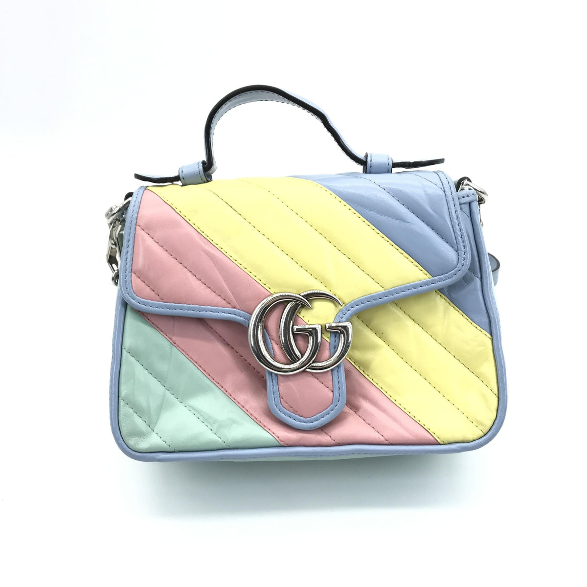 Gucci GG Marmont Top Handle Flap Diagonal Quilted Leather Mini