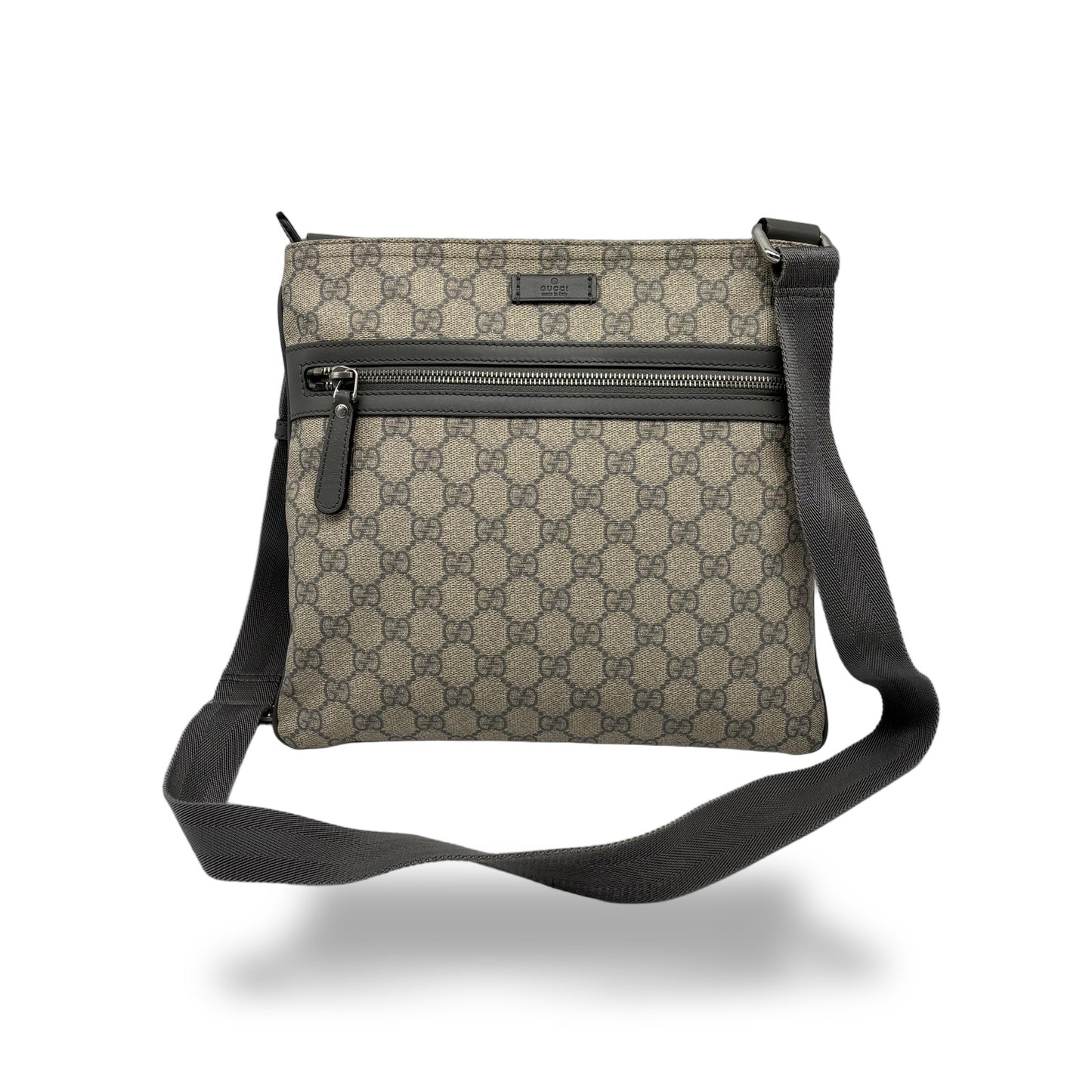 Gucci Front Zip Flat Messenger GG Coated Canvas Medium