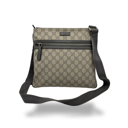 Gucci Front Zip Flat Messenger GG Coated Canvas Medium