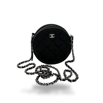 Chanel Handle with Care Round Vanity Case with Chain Quilted Caviar Small