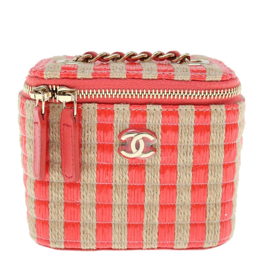 Chanel Classic Vanity Case with Chain Striped Raffia and Jute Mini