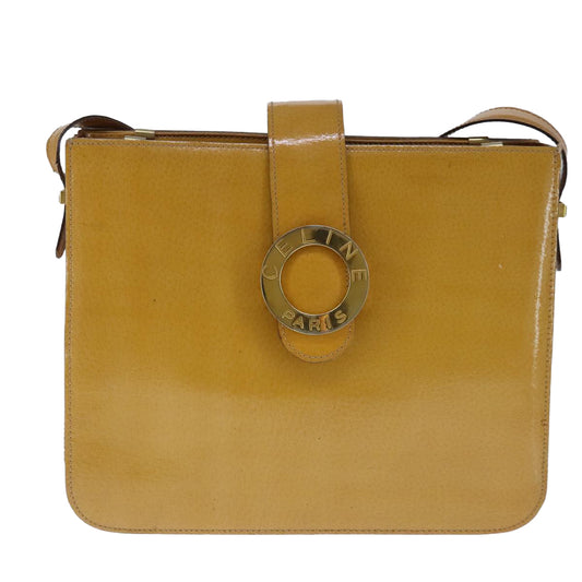 Celine Vintage logo ring shoulder bag Patent Leather medium