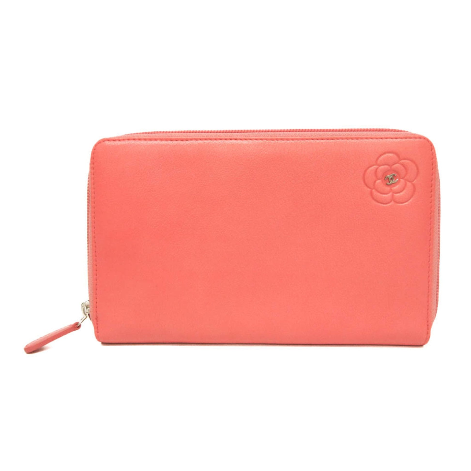 Portefeuille Chanel Camellia Zip Around Organizer Long cuir rose — Occasion