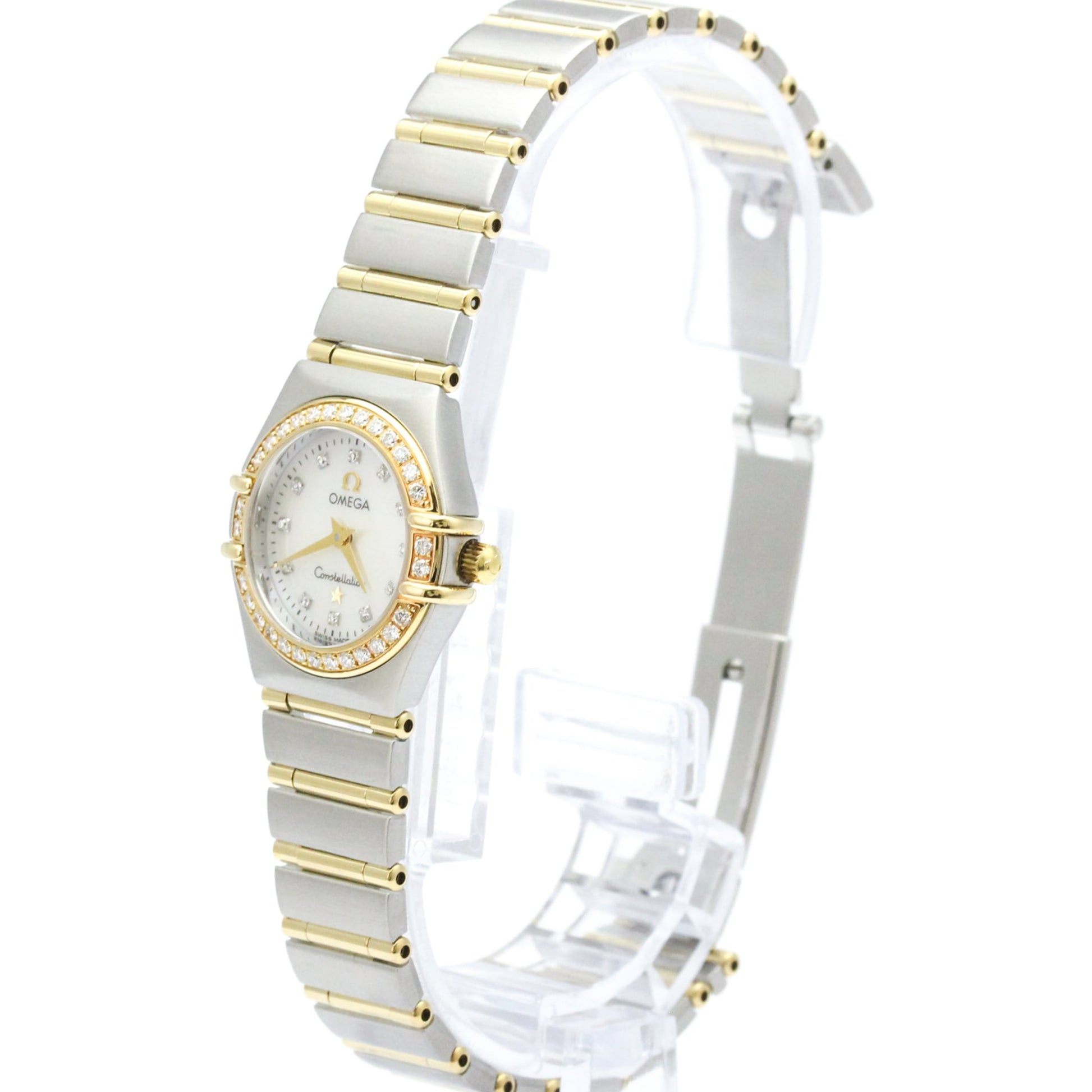 Omega Constellation Quartz Stainless Steel and Yellow Gold with Diamond Bezel and Markers and Mother of Pearl 22