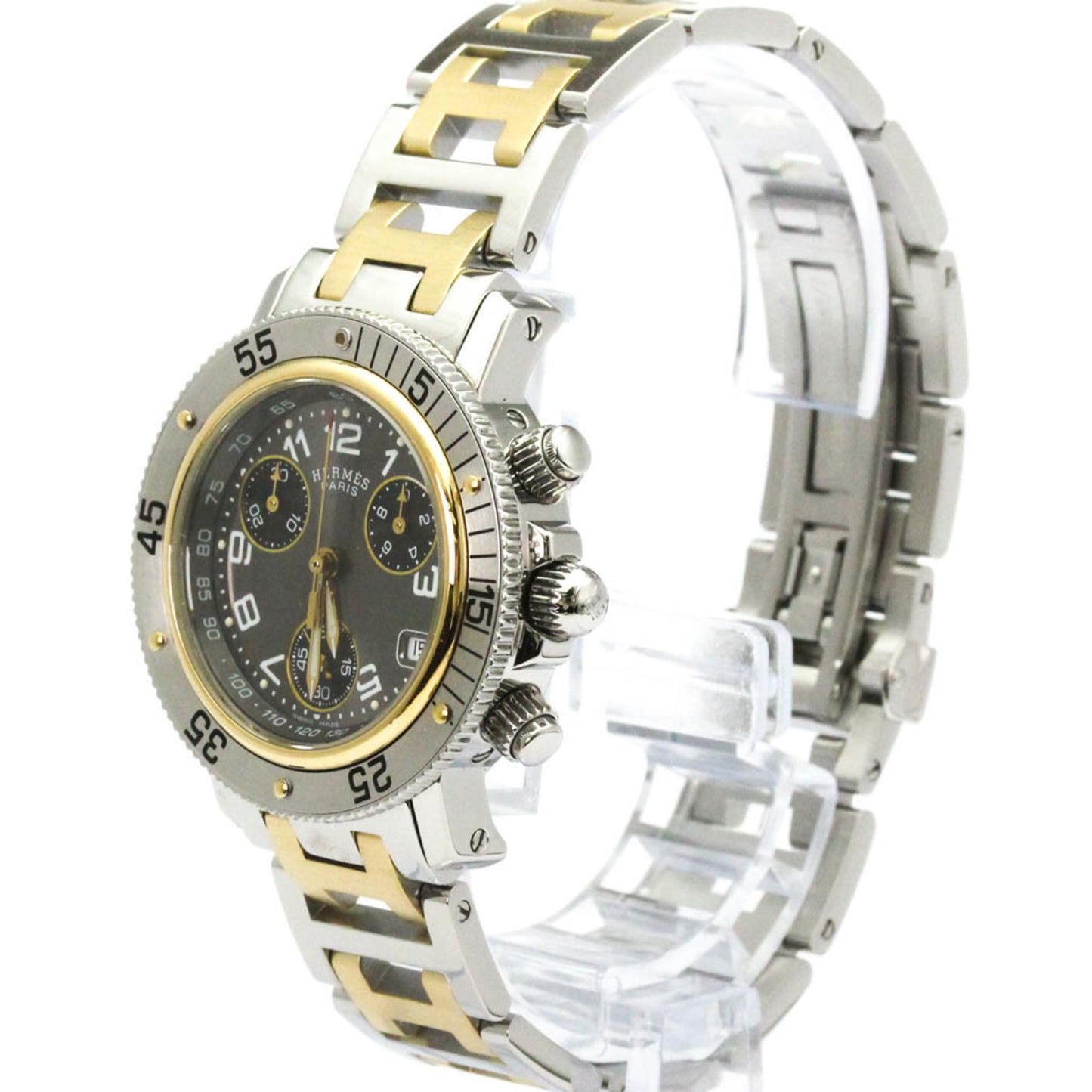 Hermes Clipper Chronograph Quartz Watch Stainless Steel 31
