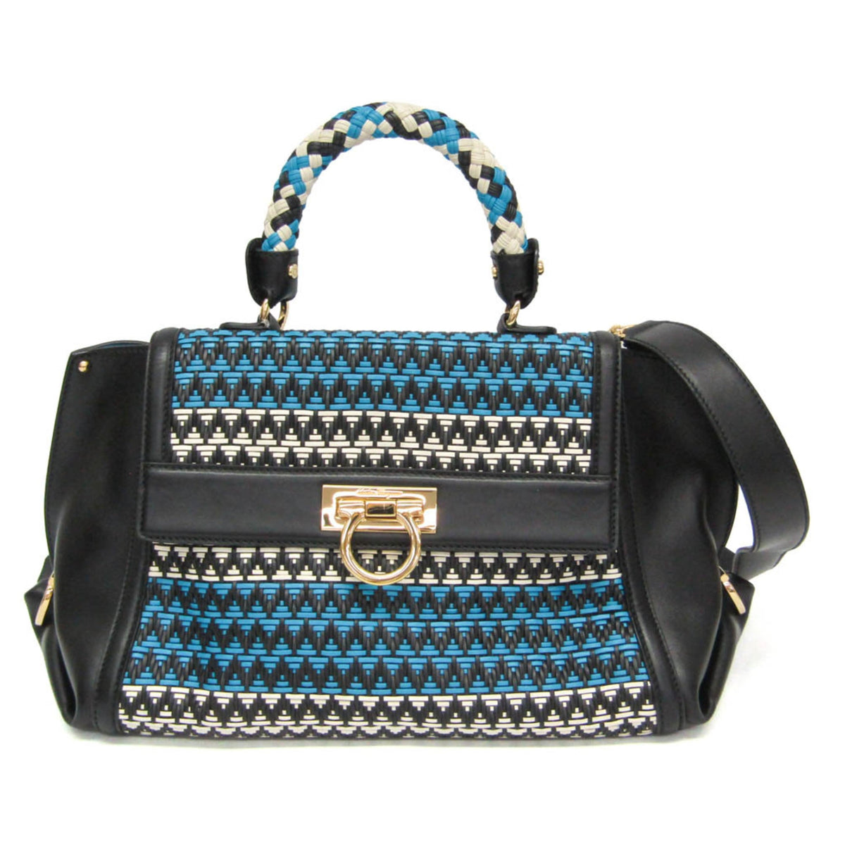Salvatore Ferragamo Sofia Satchel Multicolor Woven Leather Medium