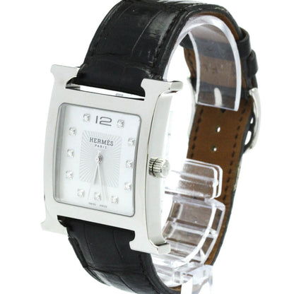 Hermes Heure H Quartz Stainless Steel and Alligator with Diamond Markers and Mother of Pearl 30