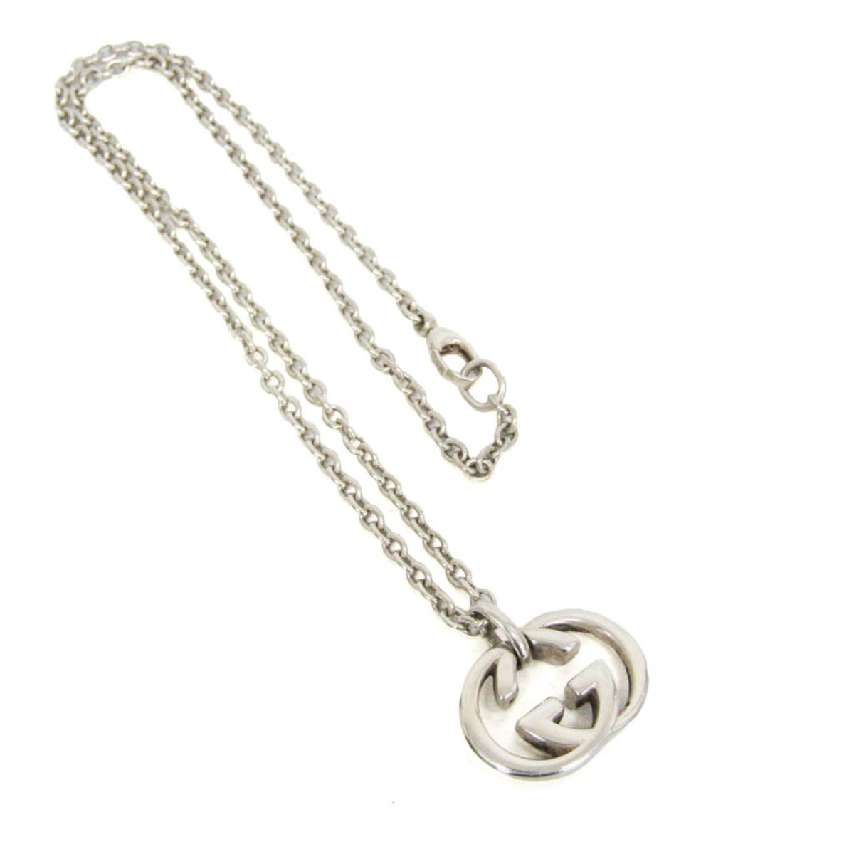 Gucci Engraved Interlocking G Chain Link Pendant Sterling Silver Large