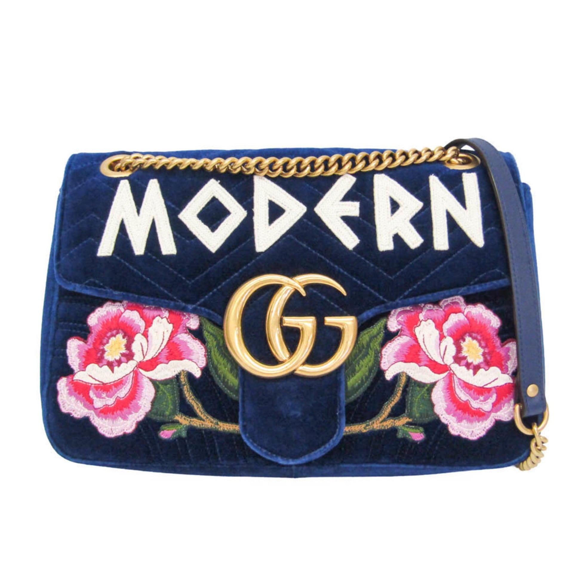 Gucci GG Marmont Flap Embroidered Matelasse Velvet Medium