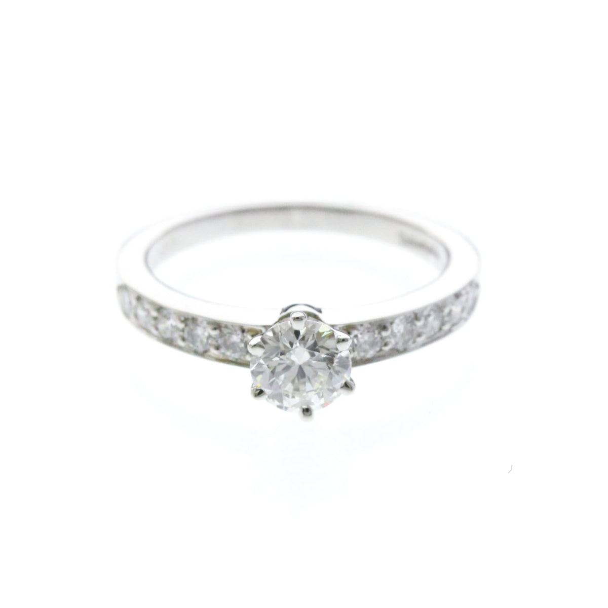 Tiffany & Co. Solitaire Ring with Channel Set Band Platinum with RBC Diamond F/VS1 0.63CT