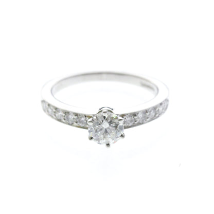 Tiffany & Co. Solitaire Ring with Channel Set Band Platinum with RBC Diamond F/VS1 0.63CT