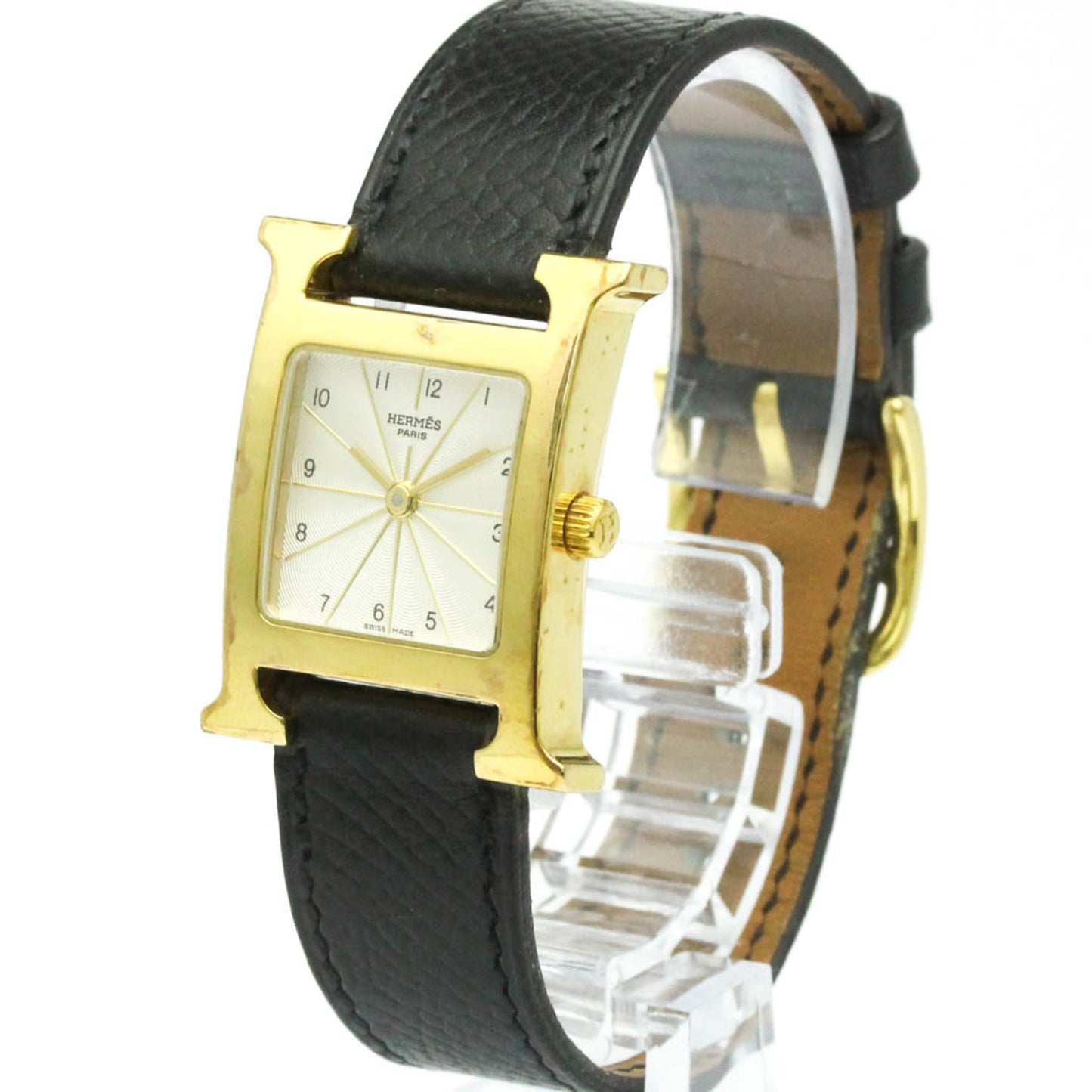 Hermes Heure H Quartz Plated Metal and Leather 21