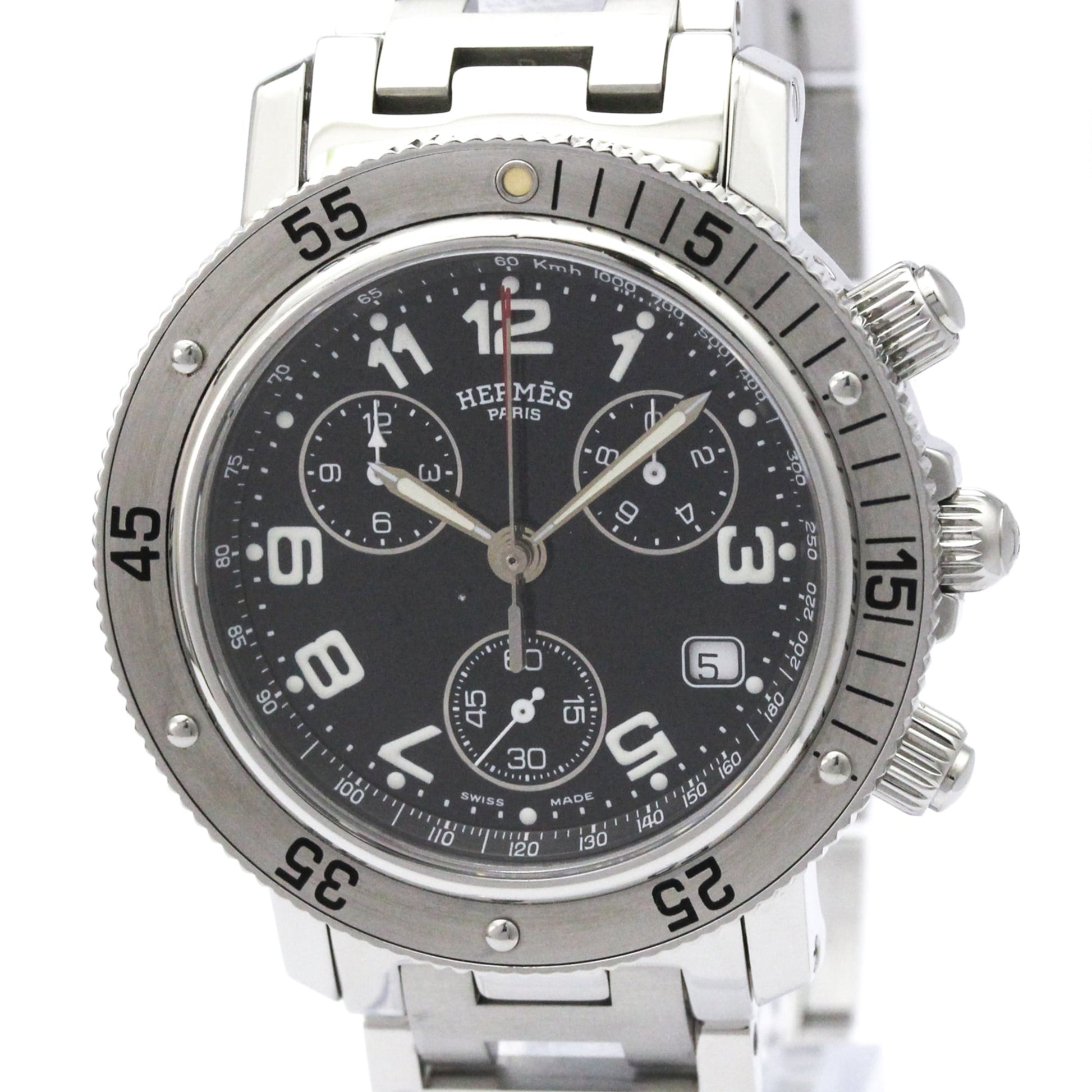 Hermes Clipper Diver Chronograph Quartz Watch Stainless Steel 39