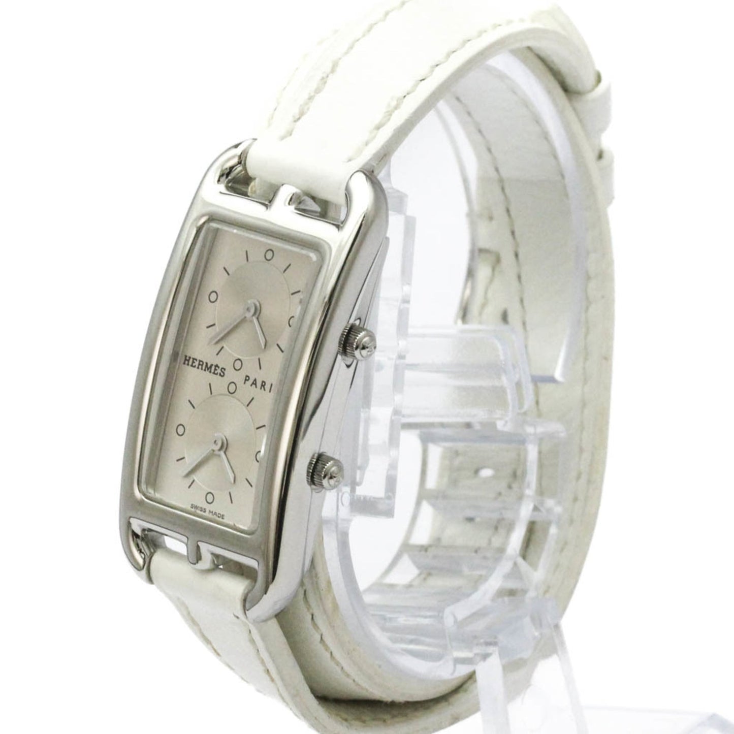 Hermes Cape Cod Deux Zones Double Tour Quartz Watch Stainless Steel and Leather 20