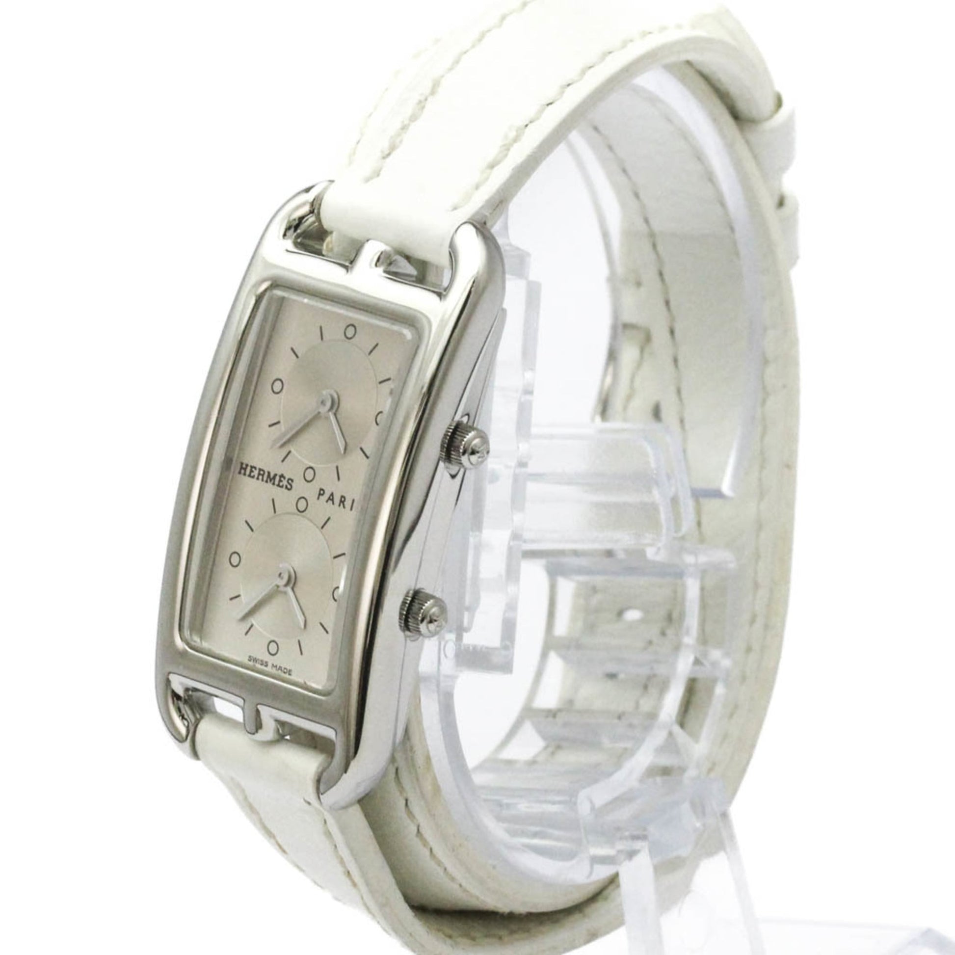 Hermes Cape Cod Deux Zones Double Tour Quartz Watch Stainless Steel and Leather 20