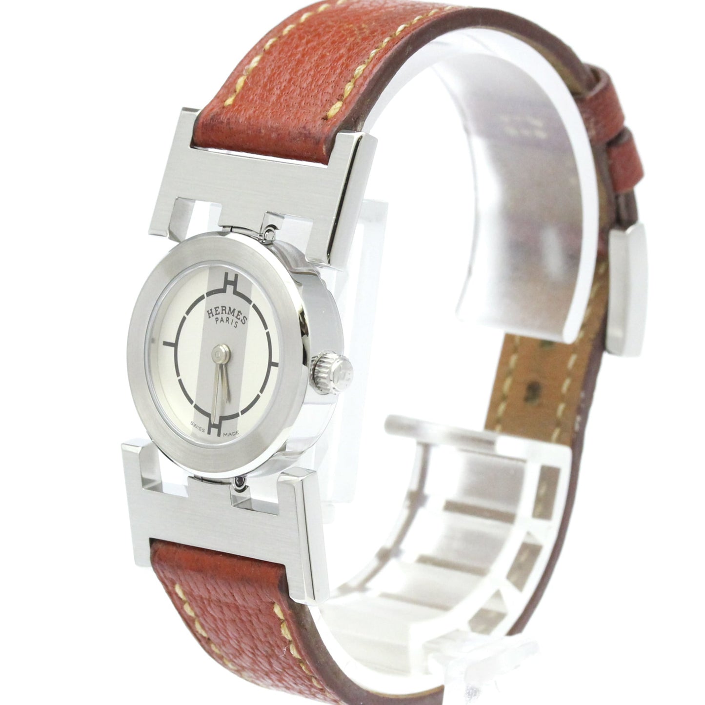 Hermes Paprika Quartz Stainless Steel and Leather 21