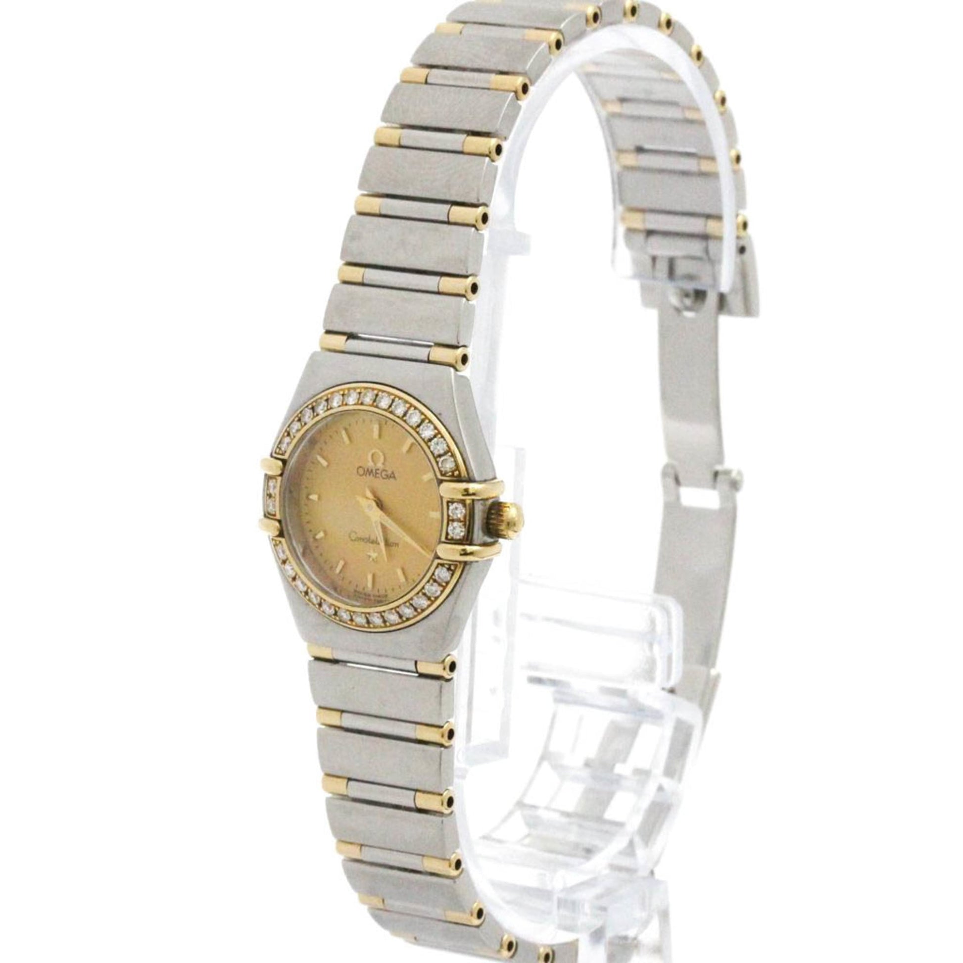 Omega Constellation Quartz Watch Stainless Steel and Yellow Gold with Diamond Bezel and Markers and Mother of Pearl 22