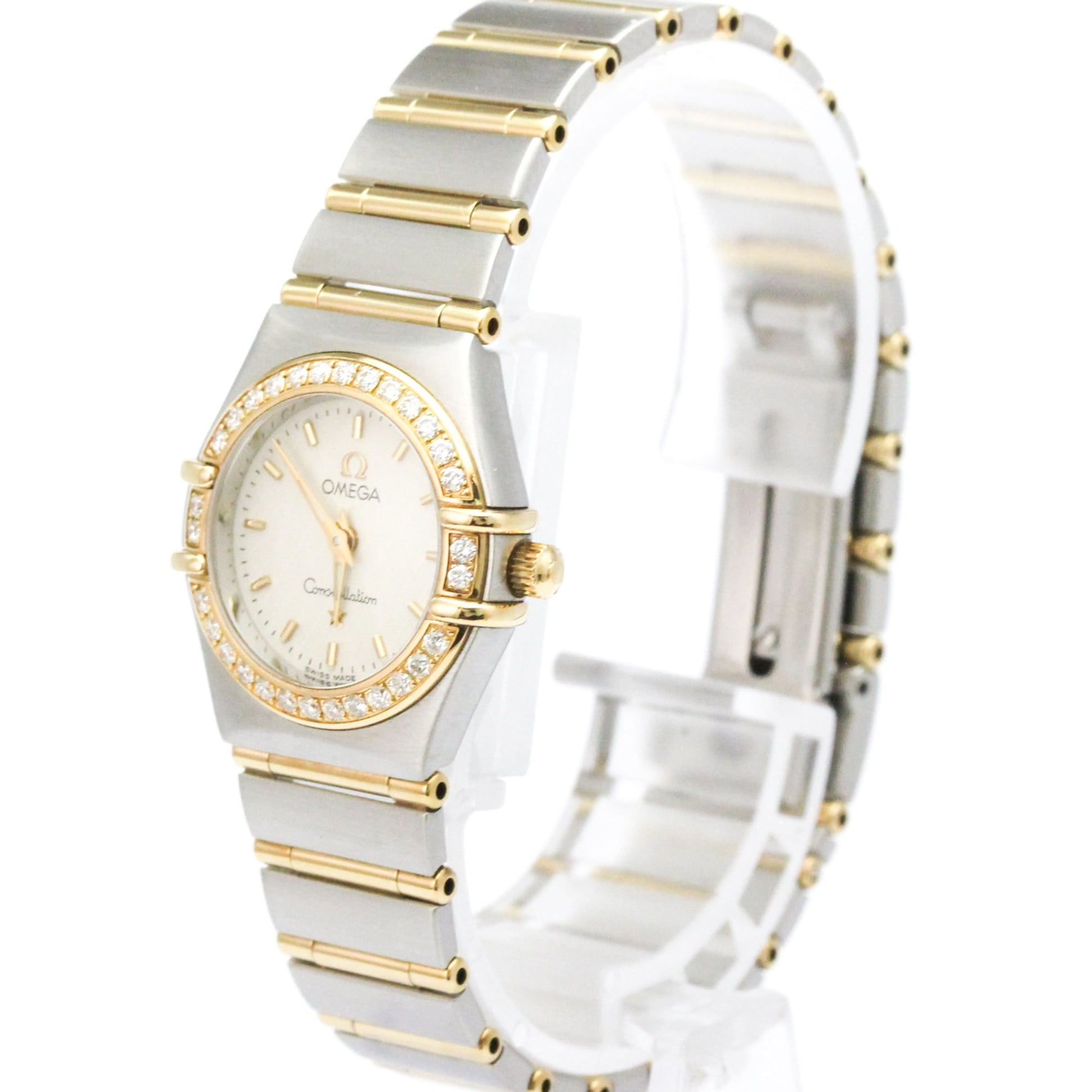 Omega Constellation Quartz Stainless Steel and Yellow Gold with Diamond Bezel and Markers and Mother of Pearl 22