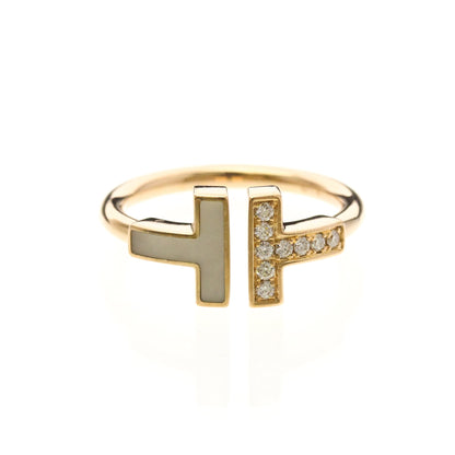 Tiffany & Co. T Wire Ring 18K Rose Gold with Mother of Pearl and Diamonds Product Image