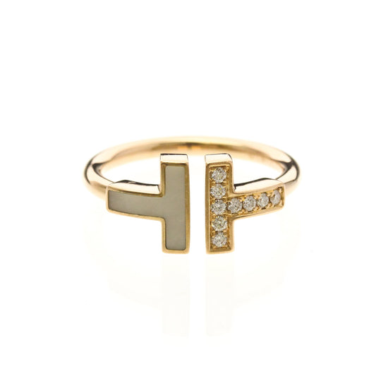 Tiffany & Co. T Wire Ring 18K Rose Gold with Mother of Pearl and Diamonds Product Image