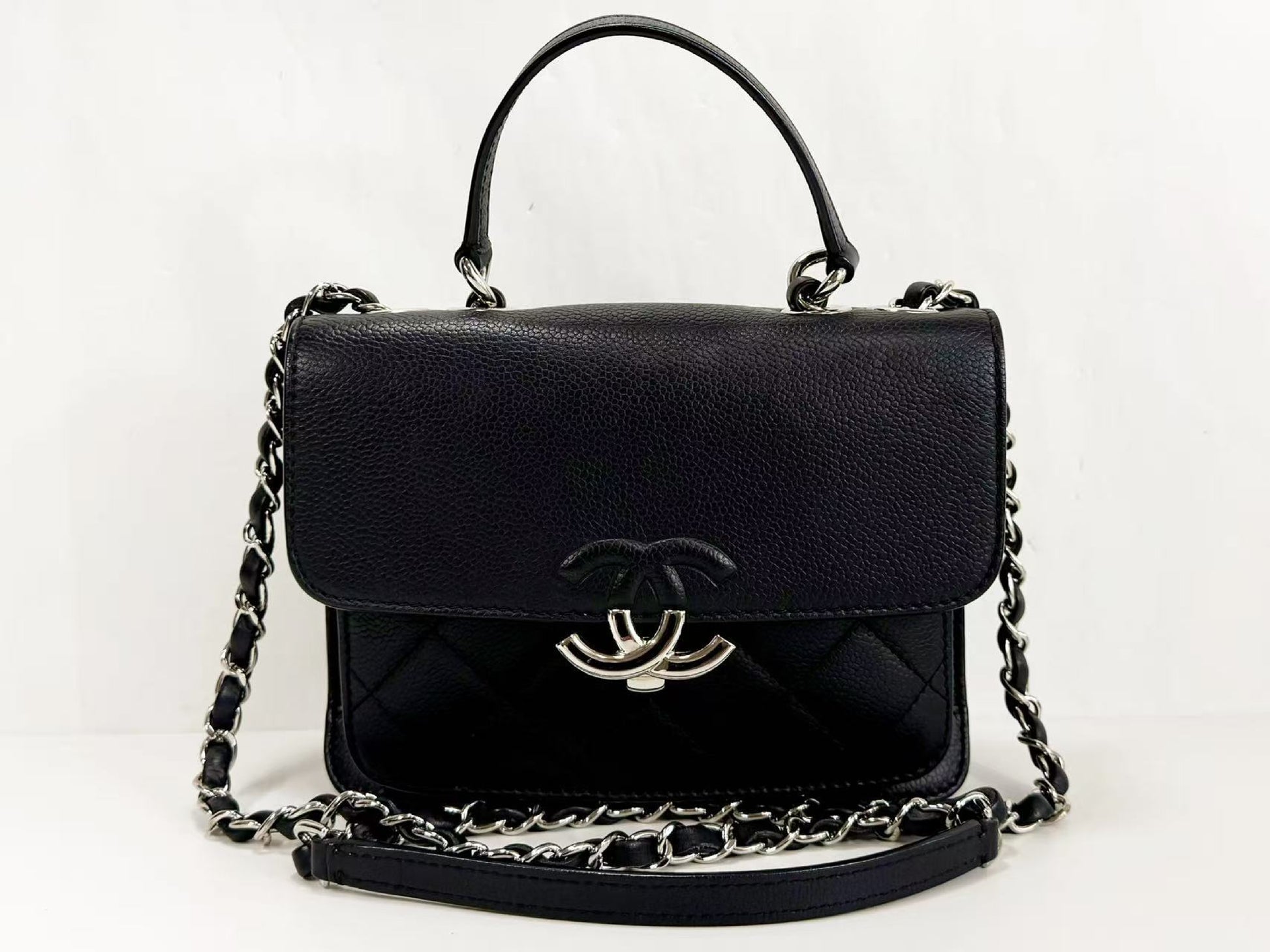 Chanel Vintage Coco Logo Shoulder Bag Quilted Printed Canvas Large