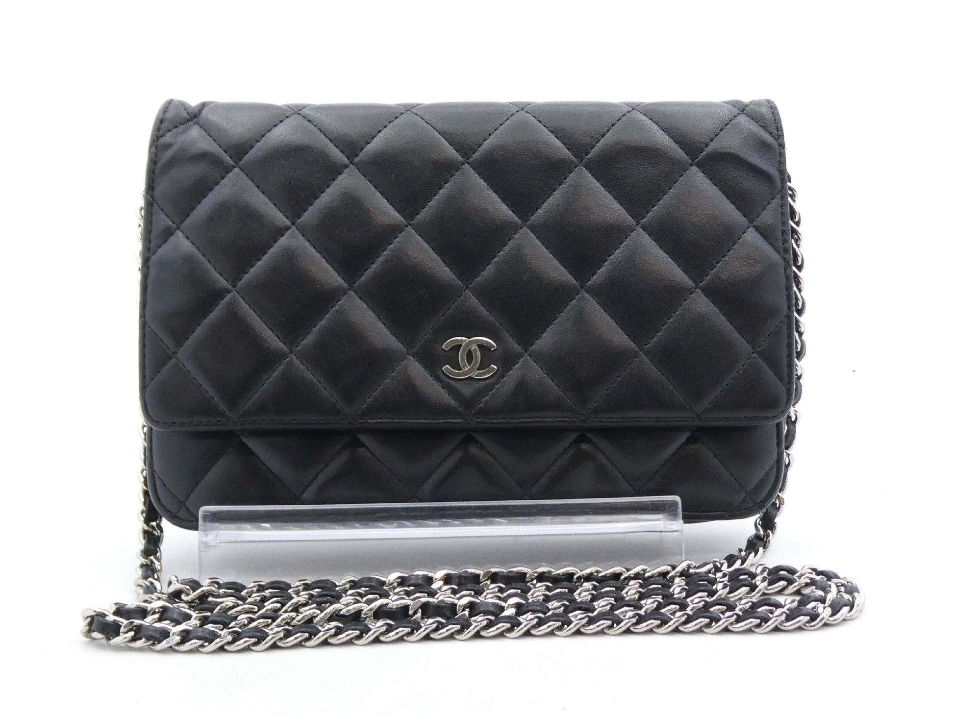 Chanel Coco Wallet on Chain Fringe Chevron Denim Product Image