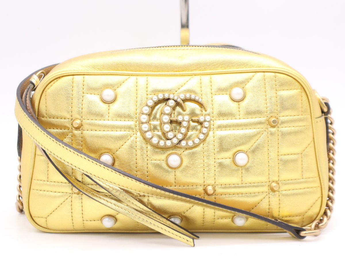 Gucci Pearly GG Marmont Embellished Matelasse Leather Small
