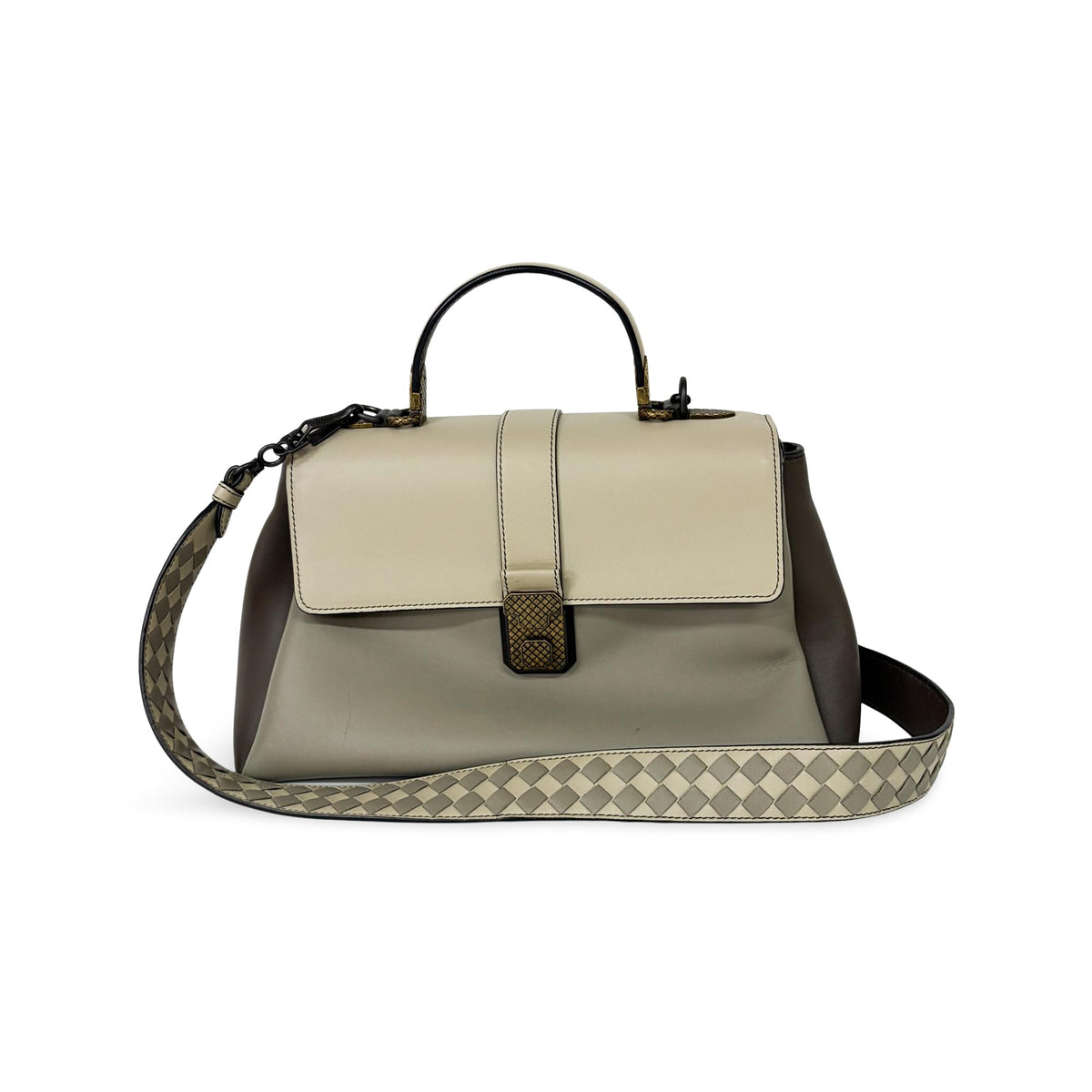 Bottega Veneta Piazza Top Handle Leather with Intrecciato Detail Medium