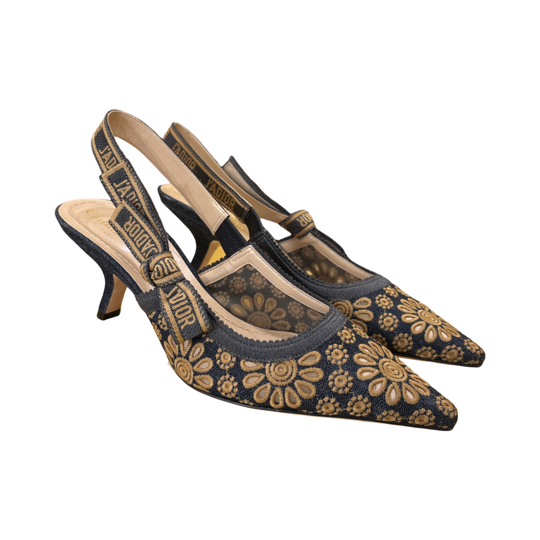 Christian Dior Women's J'Adior Slingback Pumps Embroidered Fabric 65