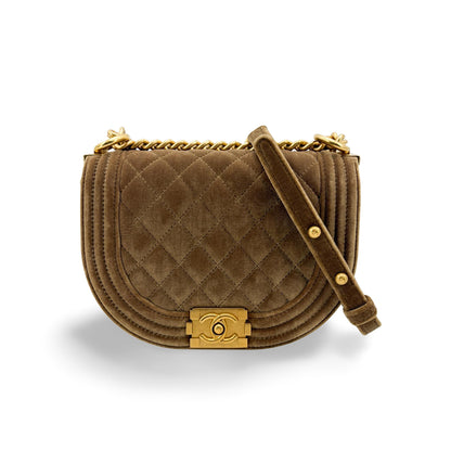 Chanel Boy Curved Messenger Quilted Velvet Small
