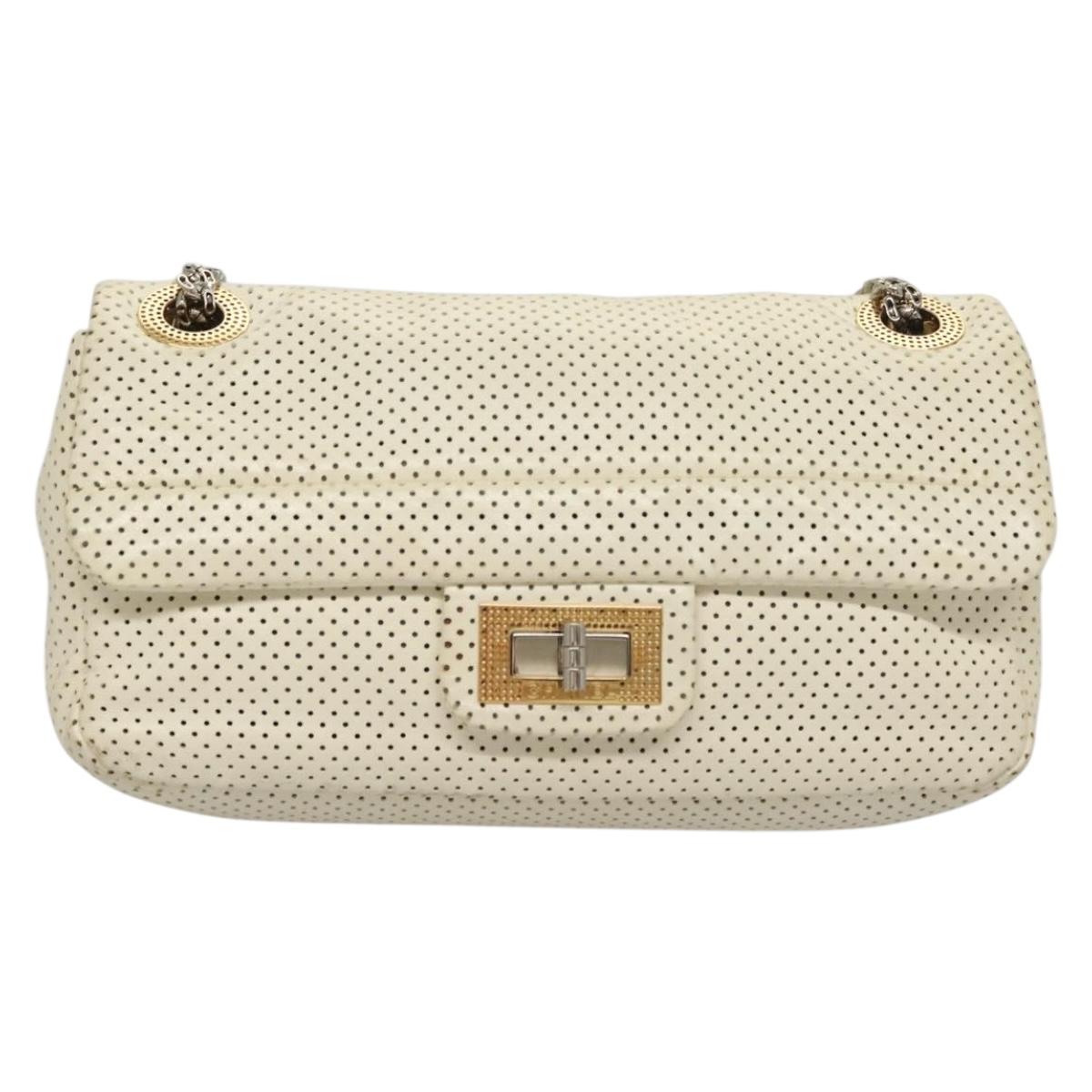 Chanel Reissue 2.55 Chain Clutch Punching leather White Silver gold CC Auth Product Image