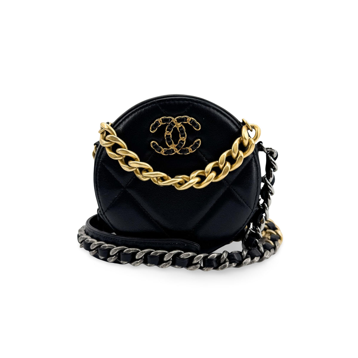Chanel 19 Round Clutch with Chain Quilted Leather Product Image