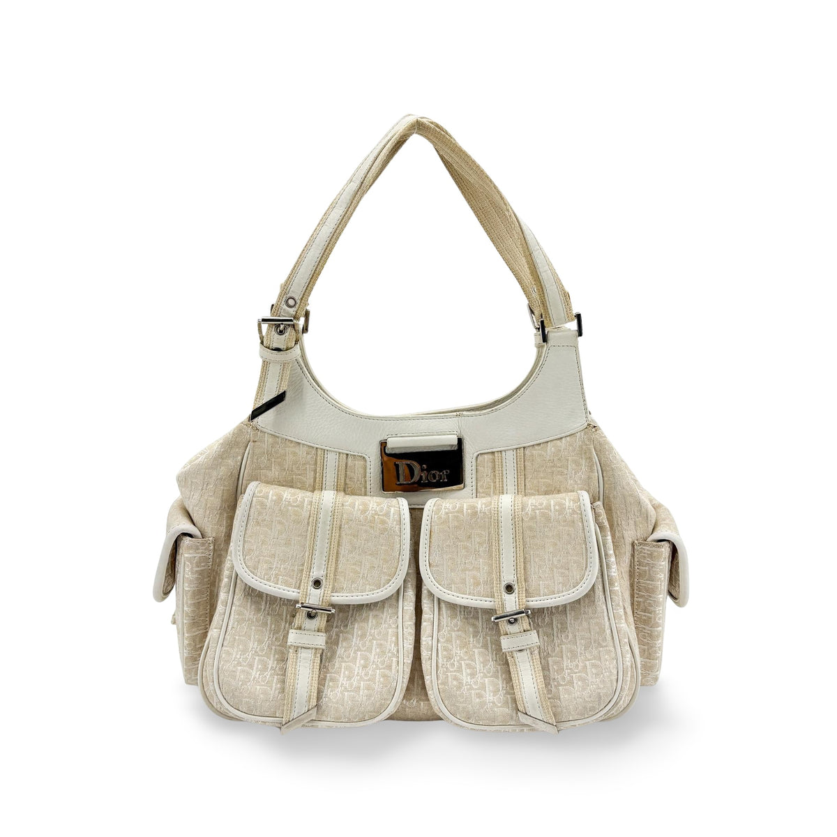 Christian Dior Vintage Trotter Street Chic Pocket Hobo Diorissimo Canvas Medium