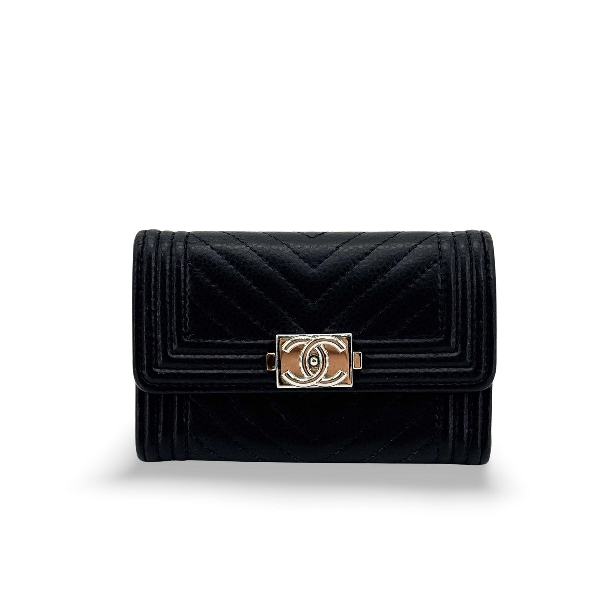 Chanel Boy Trifold Flap Chevron Caviar Small