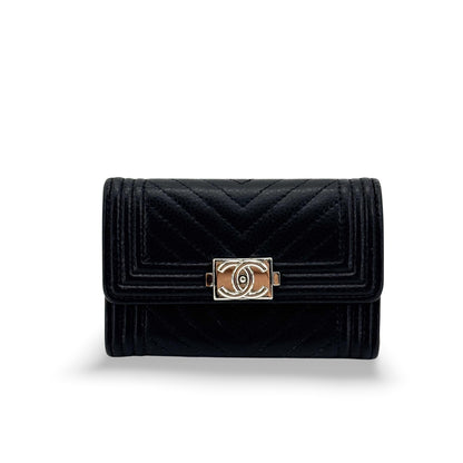 Chanel Boy Trifold Flap Chevron Caviar Small